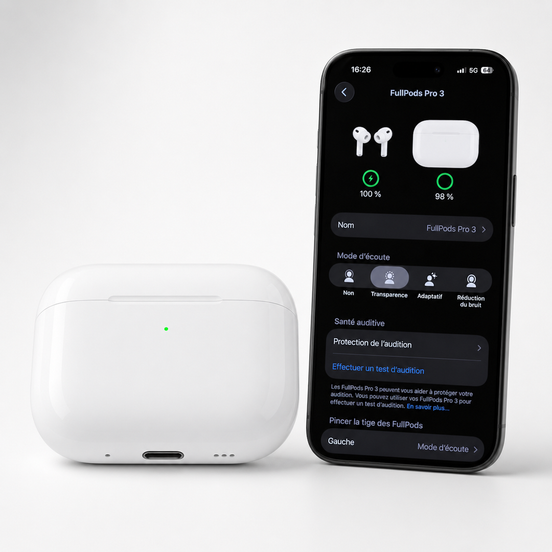 FullPods Pro 3 connectés à un smartphone en Bluetooth 5.3
